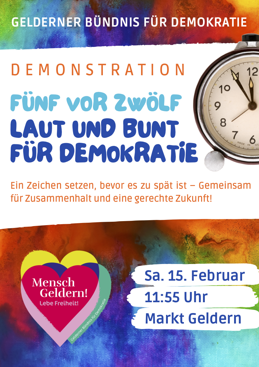 Demo am 15.2.2025:5 vor 12 – laut und bunt für Demokratie